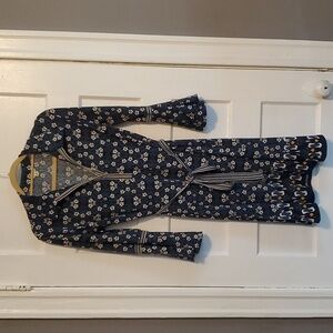 Max Studio Floral Striped Belted Bell Sleeve Collared Dress